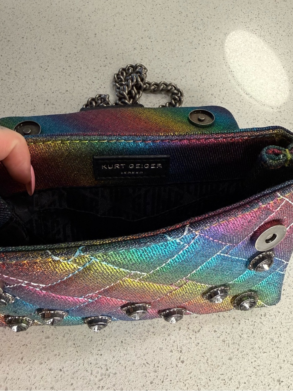 Rainbow Quilted Crossbody Bag with Gunmetal Chain - Picture 4 of 5